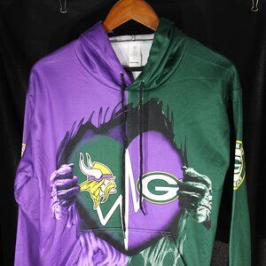 NFL Minnesota Vikings & Green Bay Packers 3D Hoodie - Size S